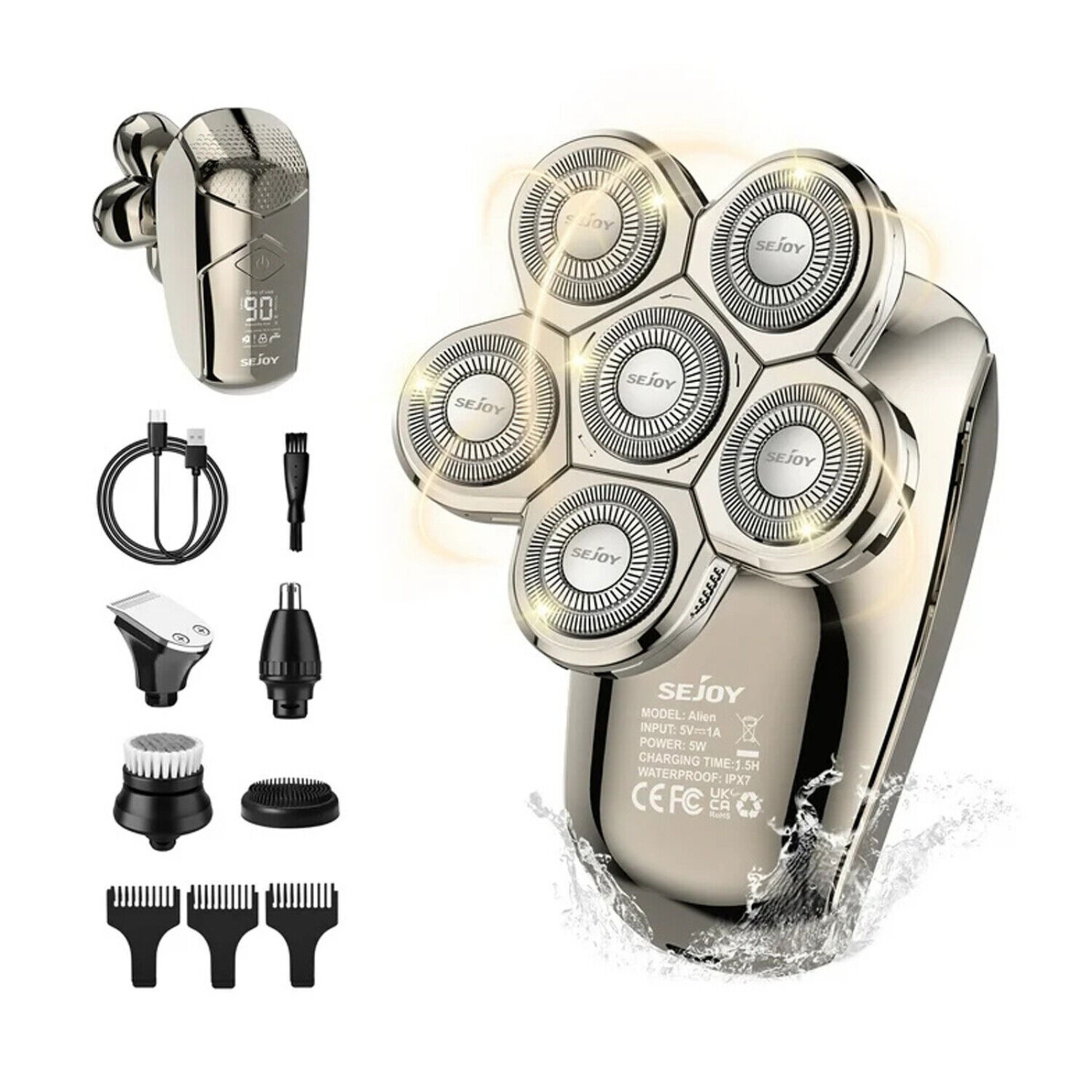 Cordless 7D Men's Trimmer SEJOY 5IN1 Electric Bald Head Shaver Razor Waterproof