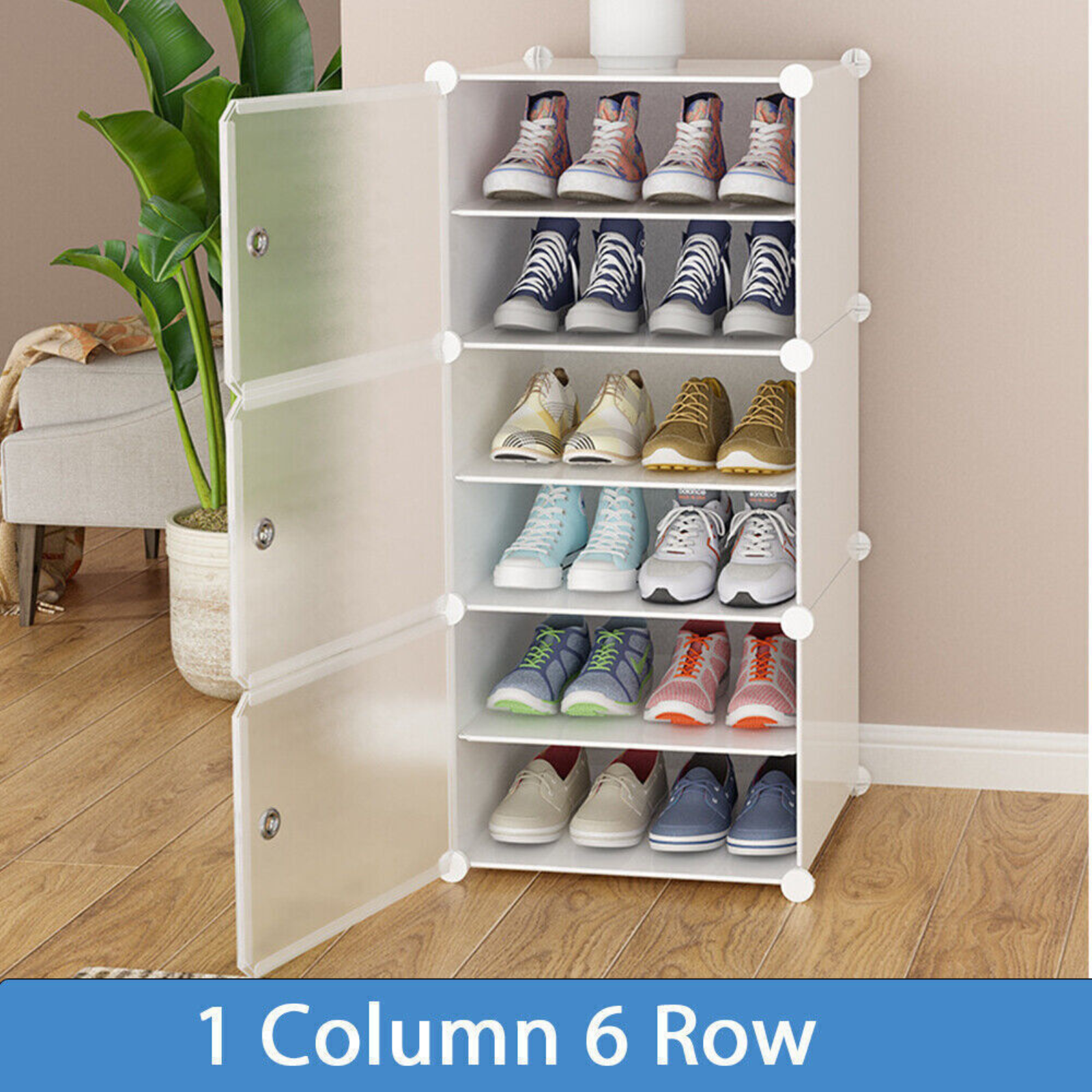 Shoe Rack Storage Organizer: Clear Door Shoes Cabinet 1 Column 6 Row