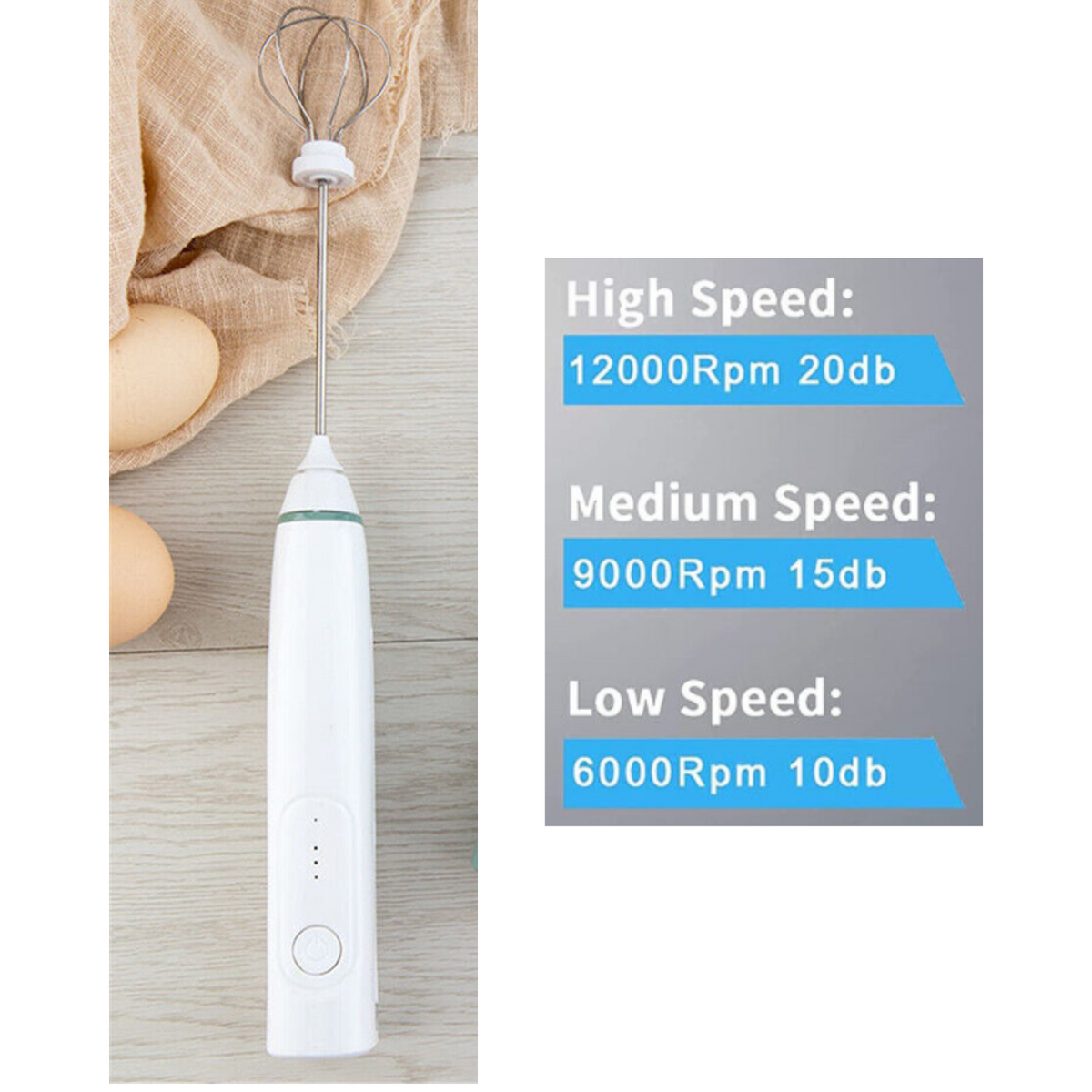 Coffee Milk Frother Electric Egg Beater USB Rechargeable Foamer Mixer Tool White