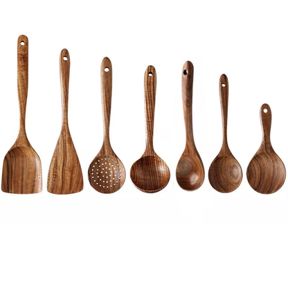 Wooden Kitchen Cooking Spoons Utensils Set Food Prep Tools Durable 7x
