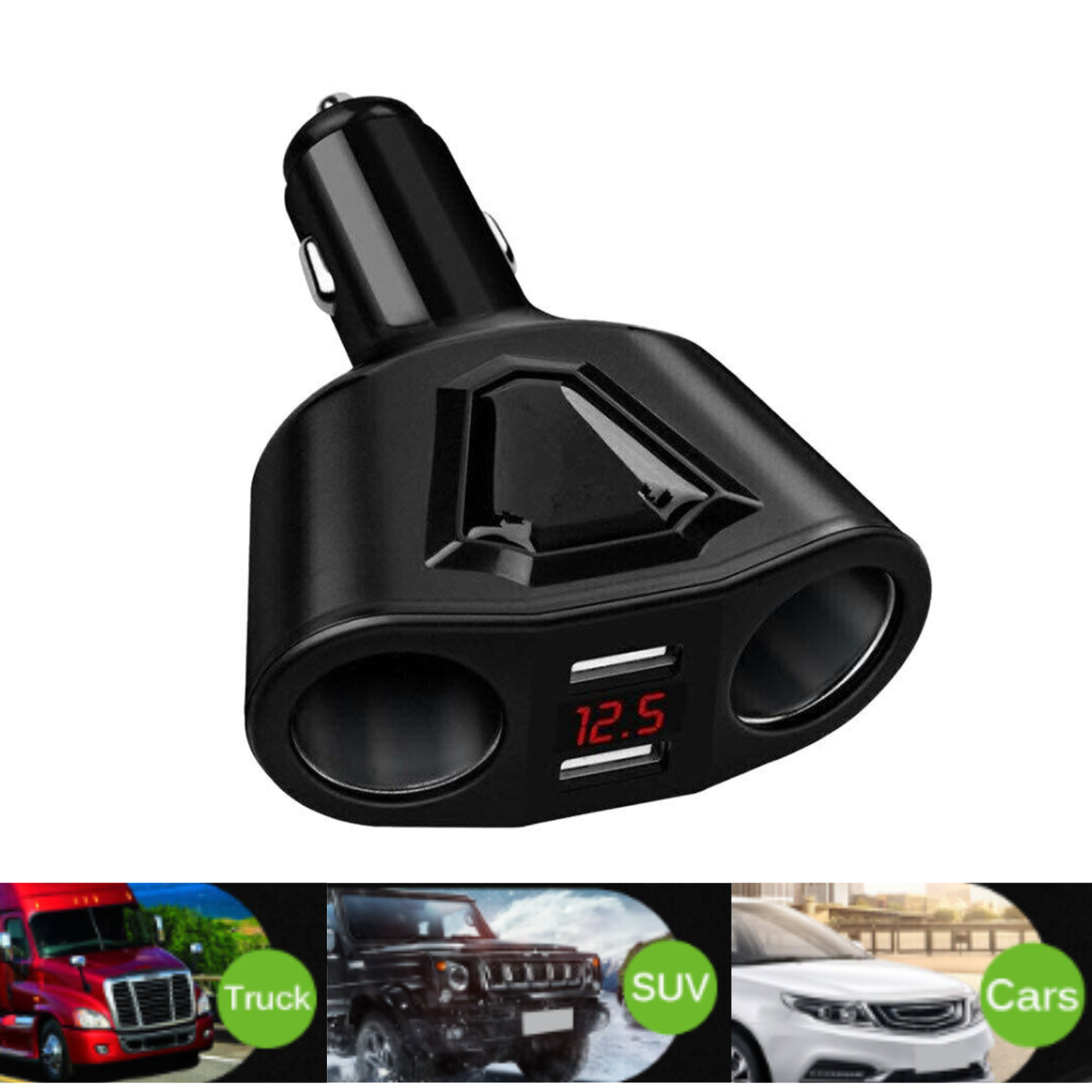 12-24V Power Adapter  LCD Car Dual USB Charger Cigarette Lighter Socket Splitter