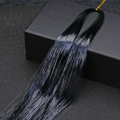 Black Sparkle Highlights Hair Extensions Holographic Glitter Tinsel Party