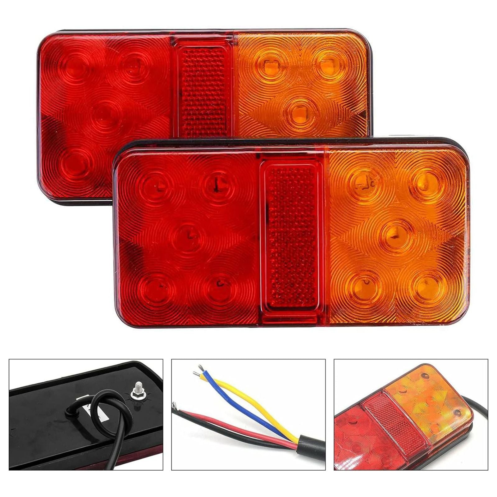 2pcs Tail Lights Kit 10 LED Submersible Trailer Tail Stop Lights Truck Boat Lamp