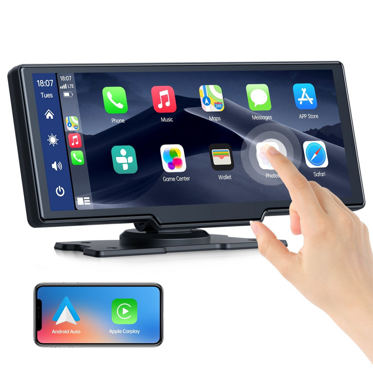 Wireless Apple Carplay Android Auto FM Bluetooth 10" Portable Car Stereo Radio