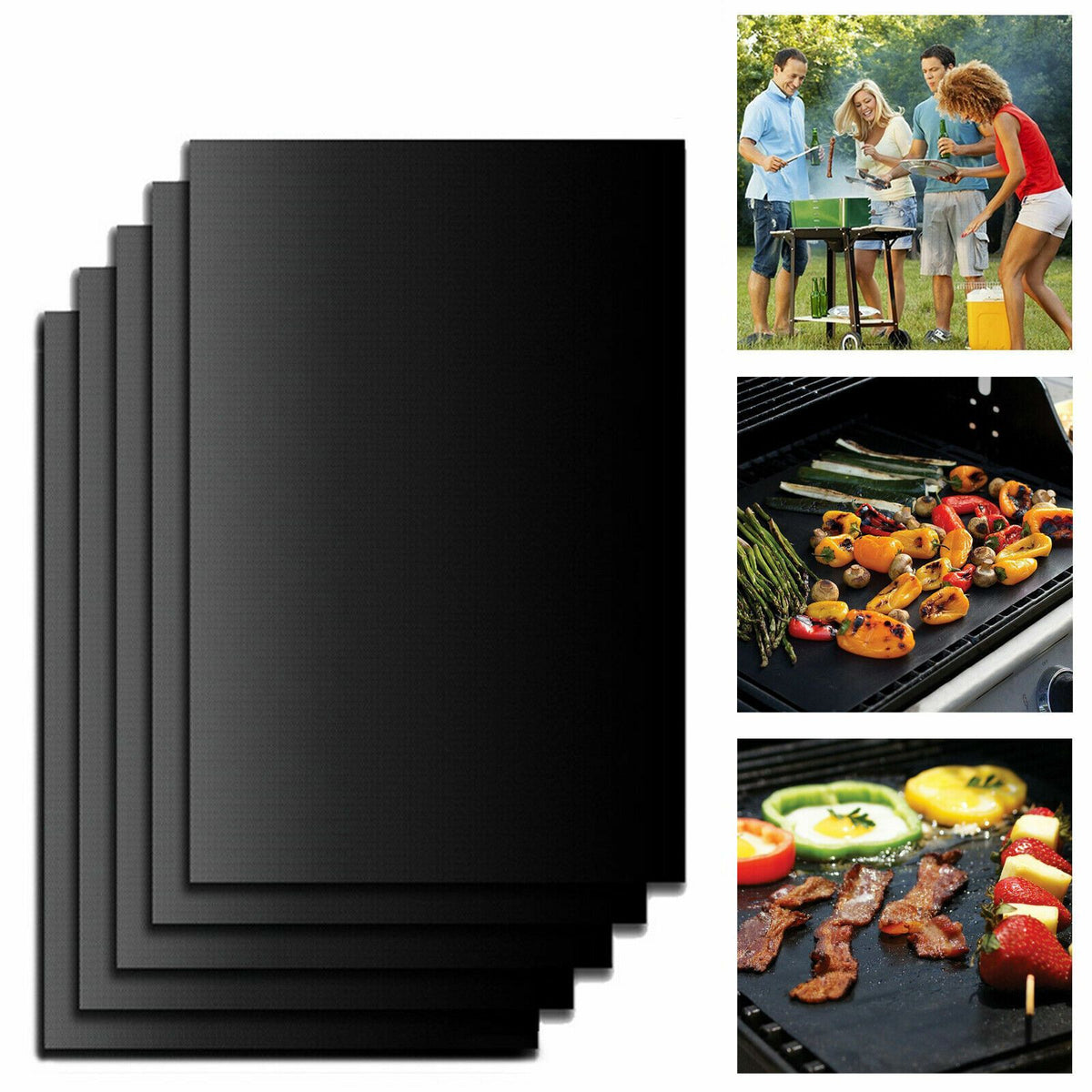 Non-Stick BBQ Pad 5pcs Heavy Duty BBQ Grill Mat Bake Cooking Reusable Sheet