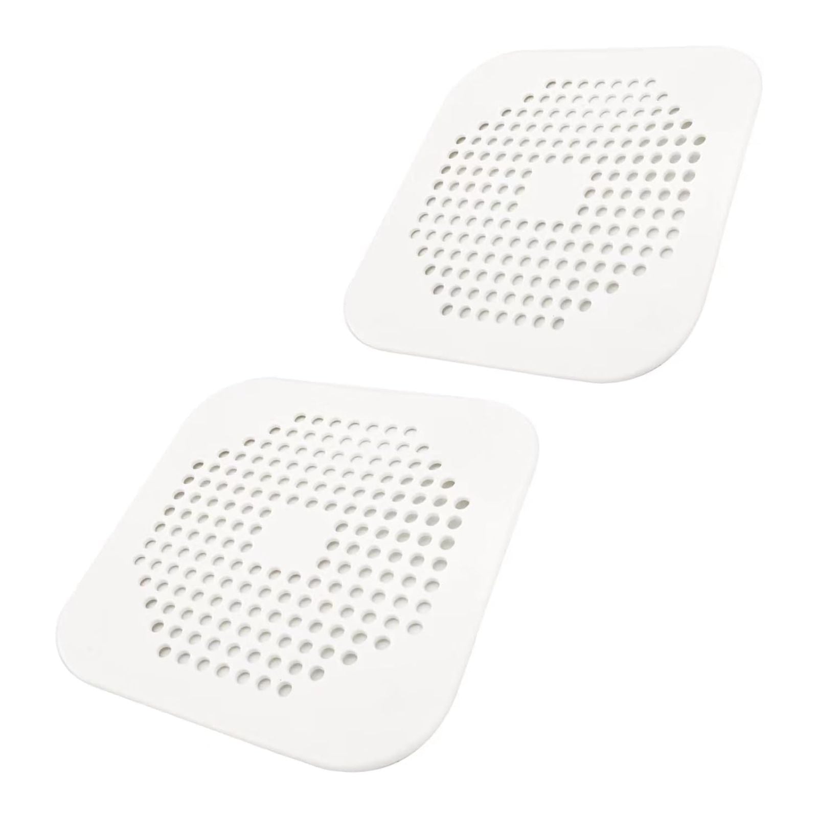 2x White Silicone Plug Flat Hair Catcher for Bath Square Drain Cover for Shower