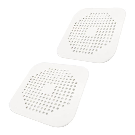 2x White Silicone Plug Flat Hair Catcher for Bath Square Drain Cover for Shower
