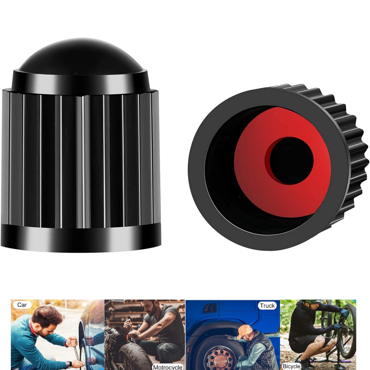 Black Air Valve Caps For Car, Truck, Motorbike Tire Wheel Tyre Cover