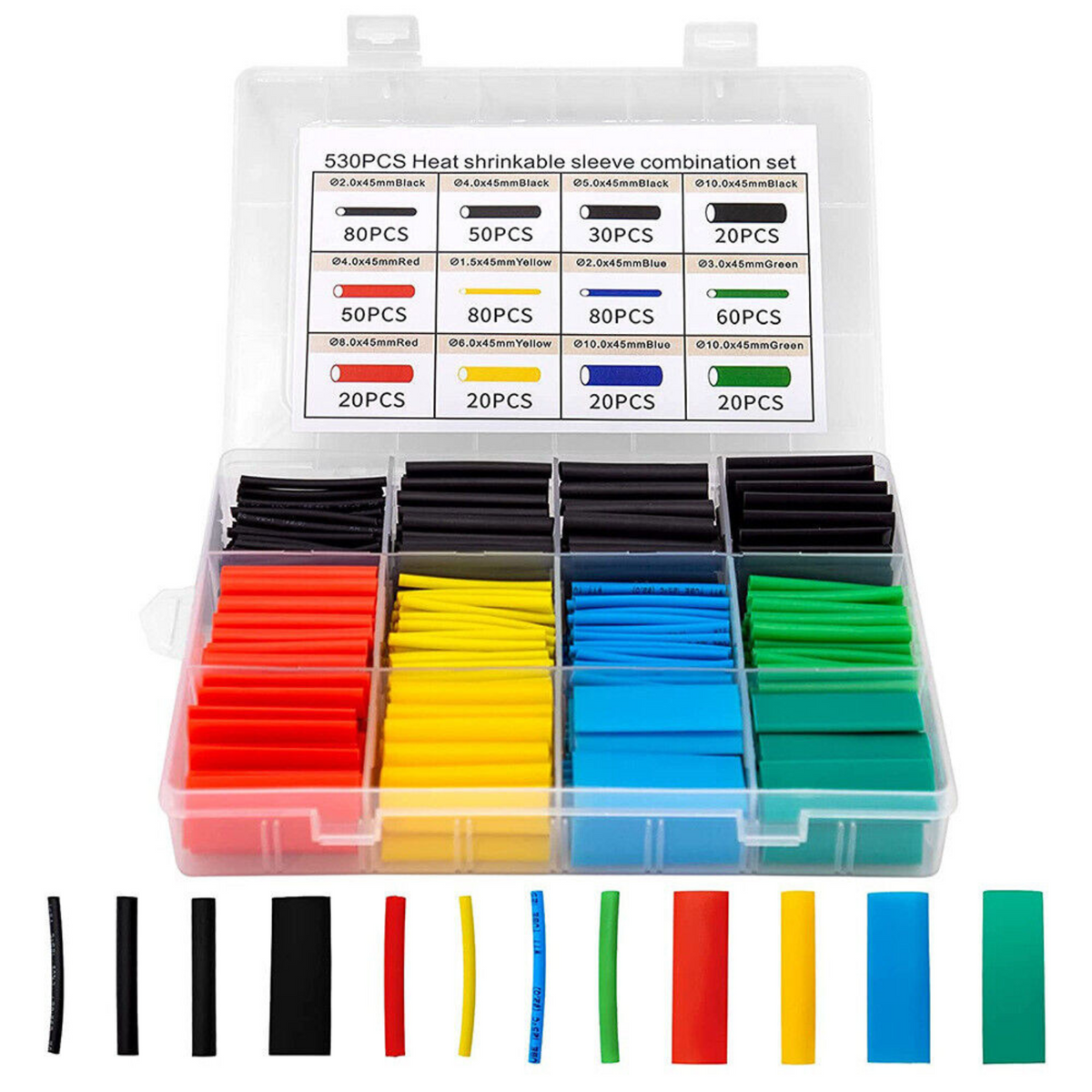 Assortment Wire Cable Insulation Sleeving Kit 530 pcs Heat Shrink Tubing Tube
