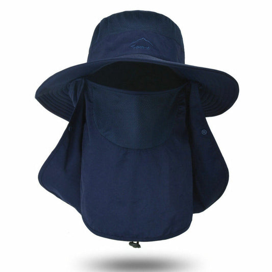 Flap Hat Wide Brim Unisex Cap Face Neck UV Sun Protection Hiking Fishing Navy