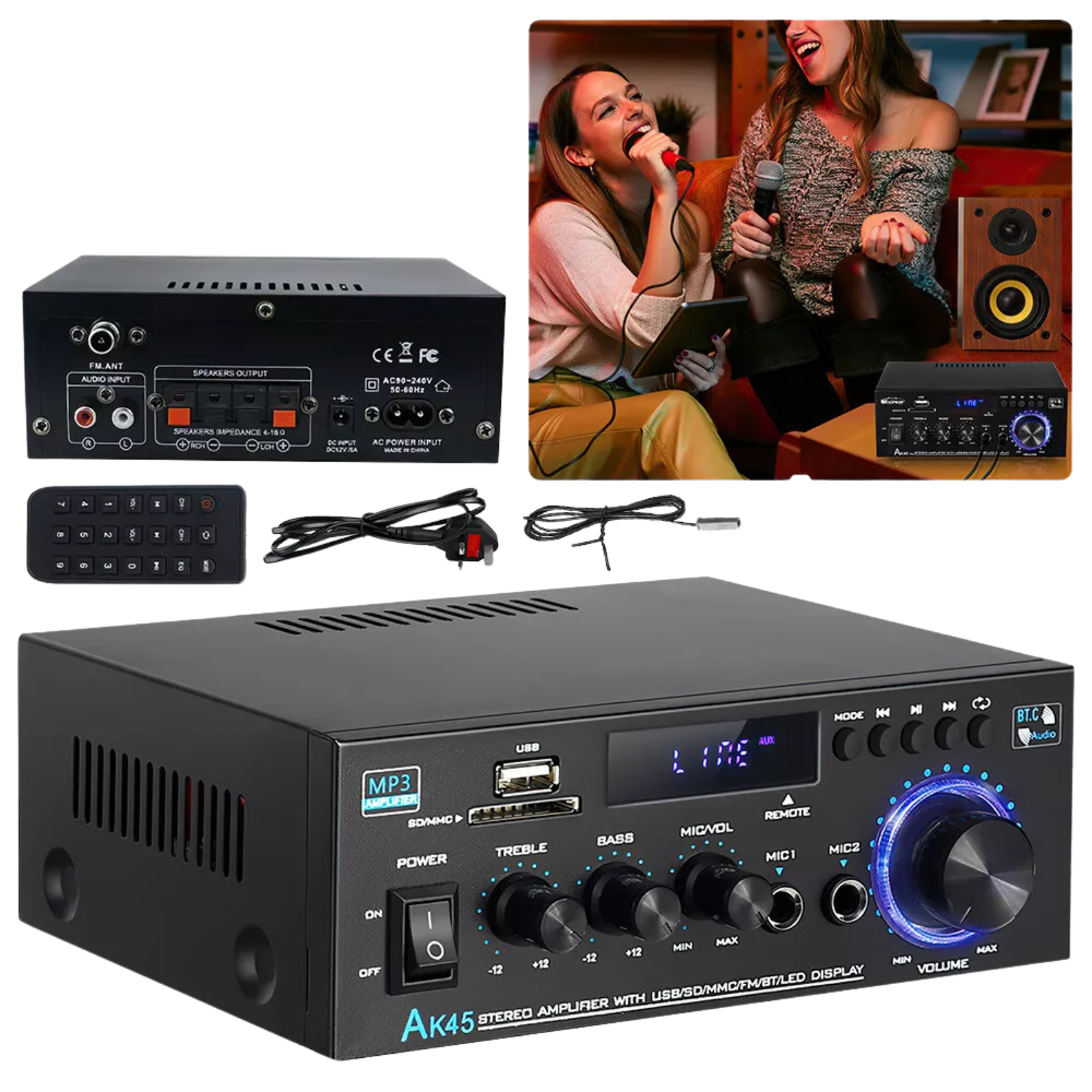Amplifier USB 2CH Bluetooth FM 600W HiFi Stereo Digital Party Home Audio Player