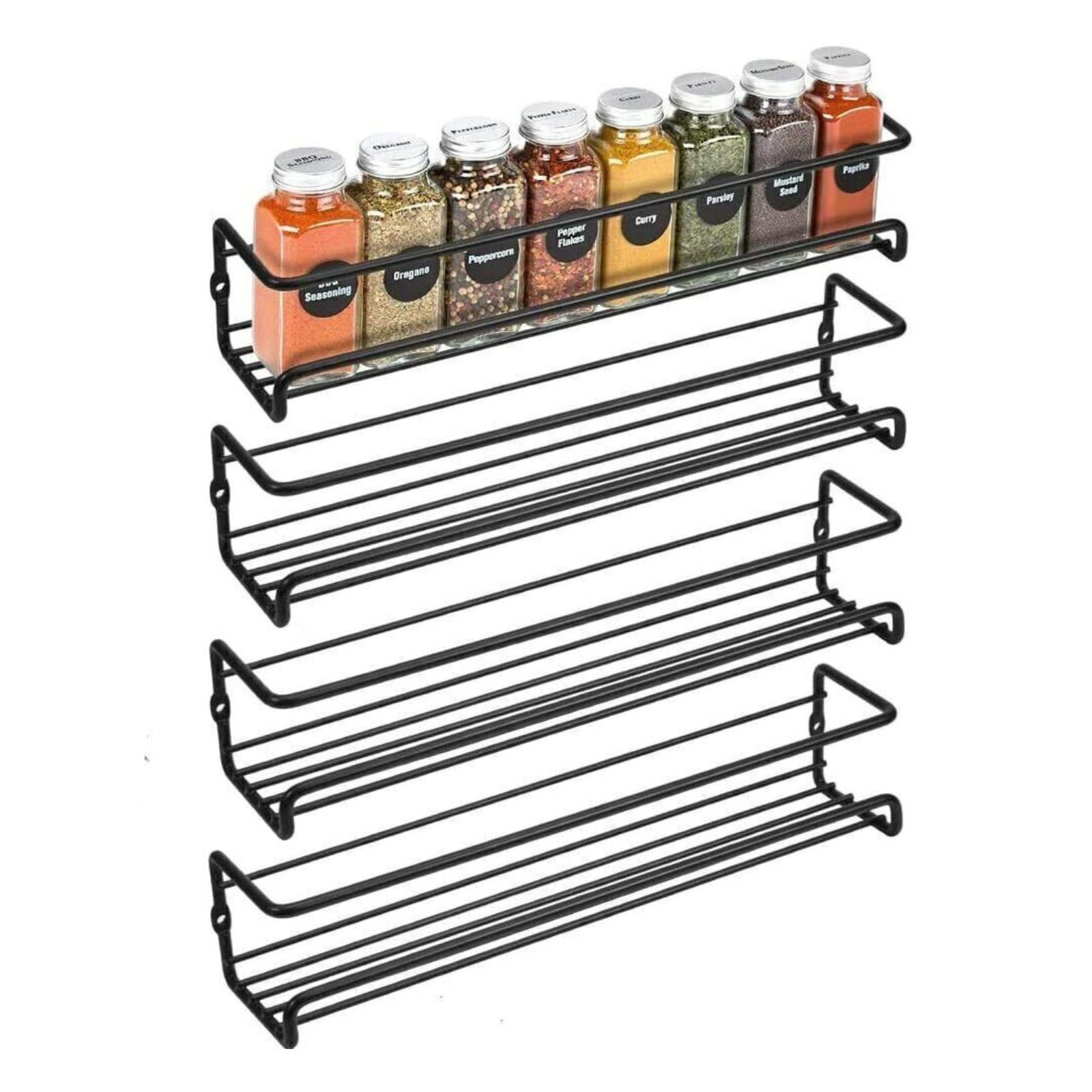 Wall Mounted 4pcs Spice Rack Adhesive For Inside Cupboard Spice Organizer Black