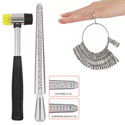 Measuring Stick Metal Ring Silver Ring Sizer Size Gauge Tool Set Finger Mandrel