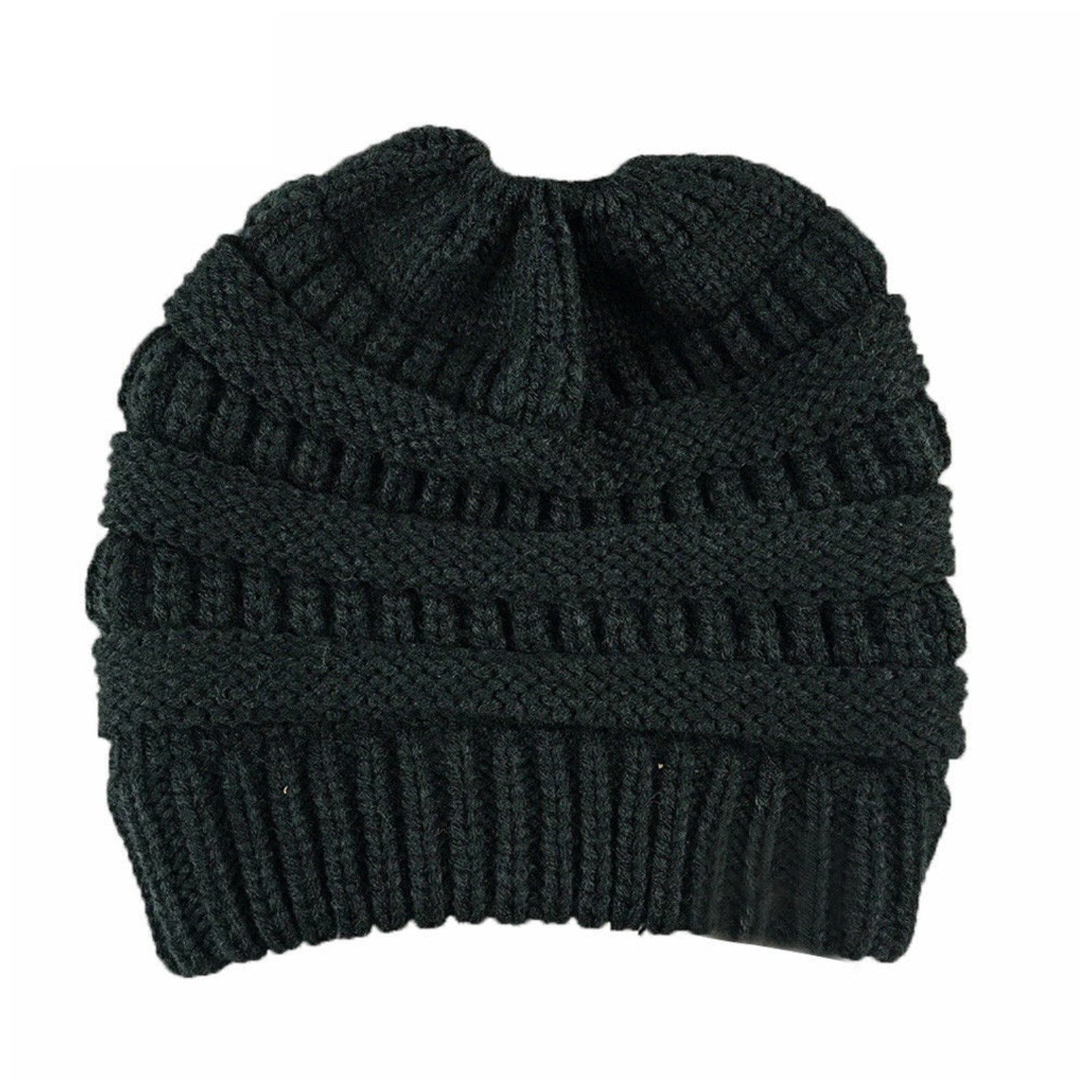 Winter Beanie Hair Ponytail Cap Comfy Stretch Knitted Hat Pony Tail Womens
