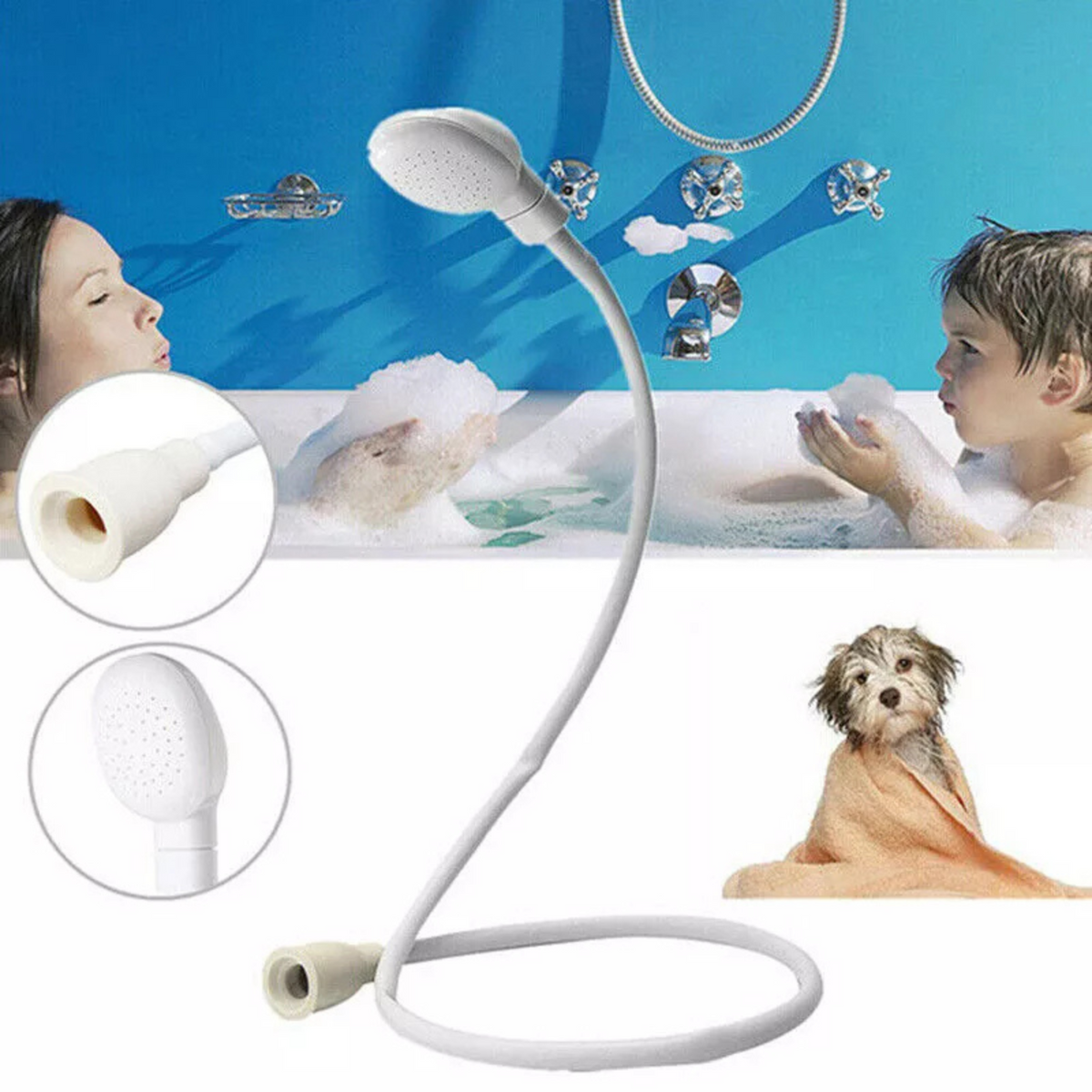Tap Sink Bath Washing Holder Dog Head Attachment Pet Shower Spray Hose Single