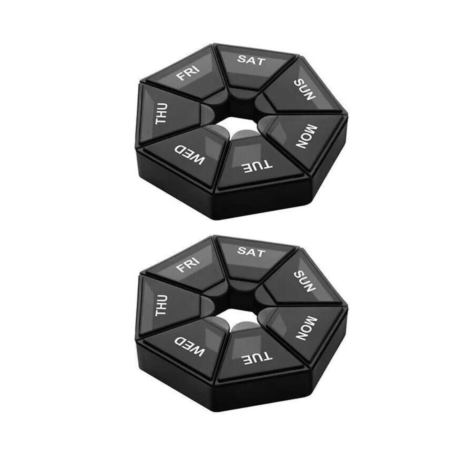 2PCS Dispenser Black Organizer 7Day Pill Box Medicine Storage Tablet Container