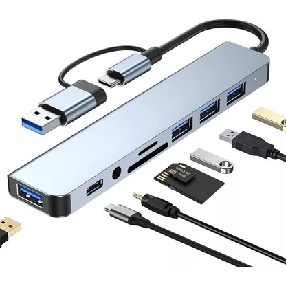 Multifunction Splitter Docking Station 8 in 1 Type C & USB-3 Connector