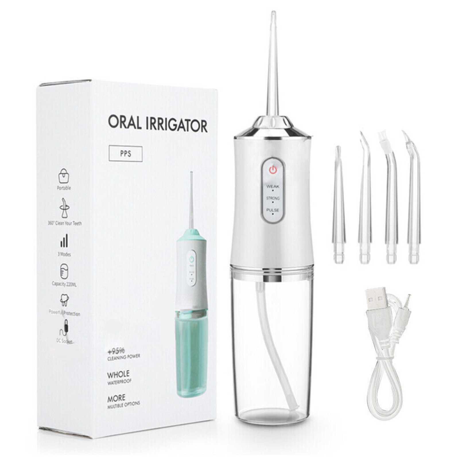 Dental Teeth Flosser Tooth Cleaner 4 Nozzles Cordless Oral Irrigator White
