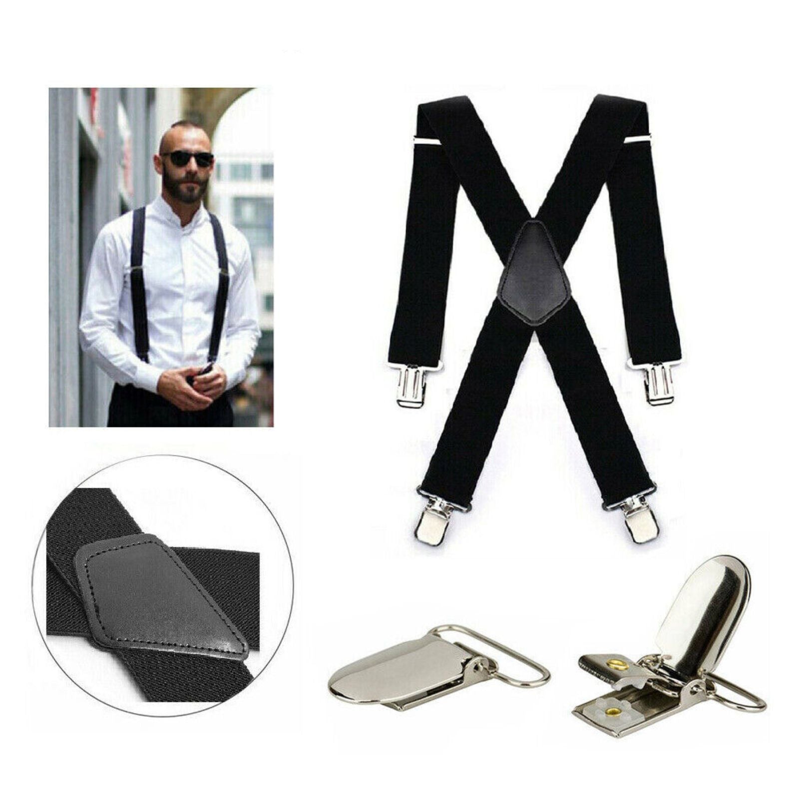 Adjustable Elastics Suspenders Clip On Men's Braces Trouser 35mm Extra Wide