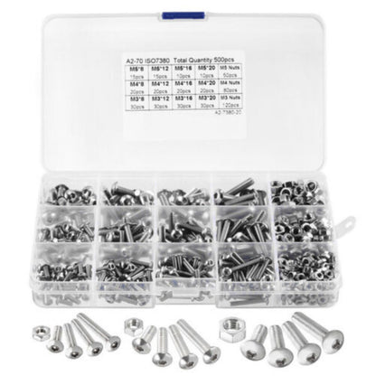 Nuts Screws Hex Head M3/M4/M5 Assorted Kit 500pcs Stainless Steel Bolts Set