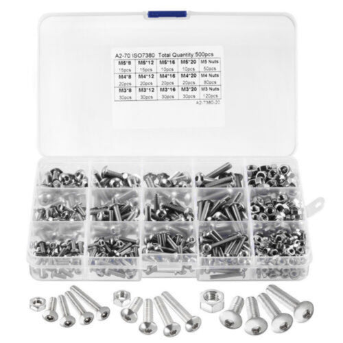 Nuts Screws Hex Head M3/M4/M5 Assorted Kit 500pcs Stainless Steel Bolts Set