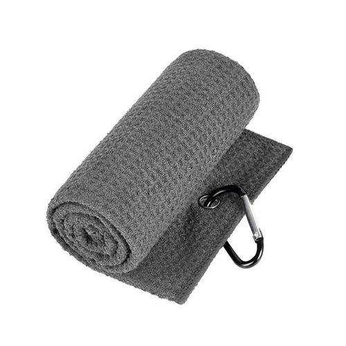 Golf Towel Waffle Pattern Microfibre with Clip Lightweight Grey