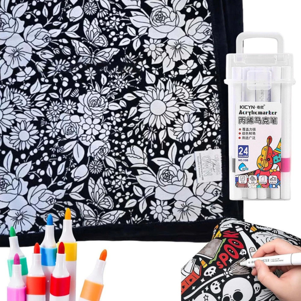 DIY G Colouring Blanket Washable Markers Reusable Velvet Drawing Mat Set