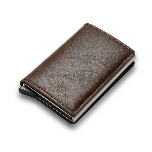 Brown Leather Wallet Credit Card ID Holder Men's RFID Blocking Slim Purse