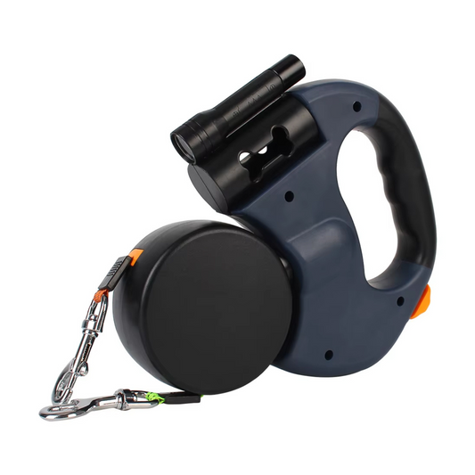 Tangle-Free & LED Light Retractable Dual Dog Leash with 360° Blue