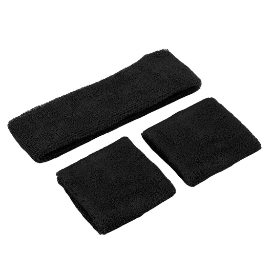 Sport Tennis Badminton Yoga Cotton Black Wristbands Headband Sweatbands