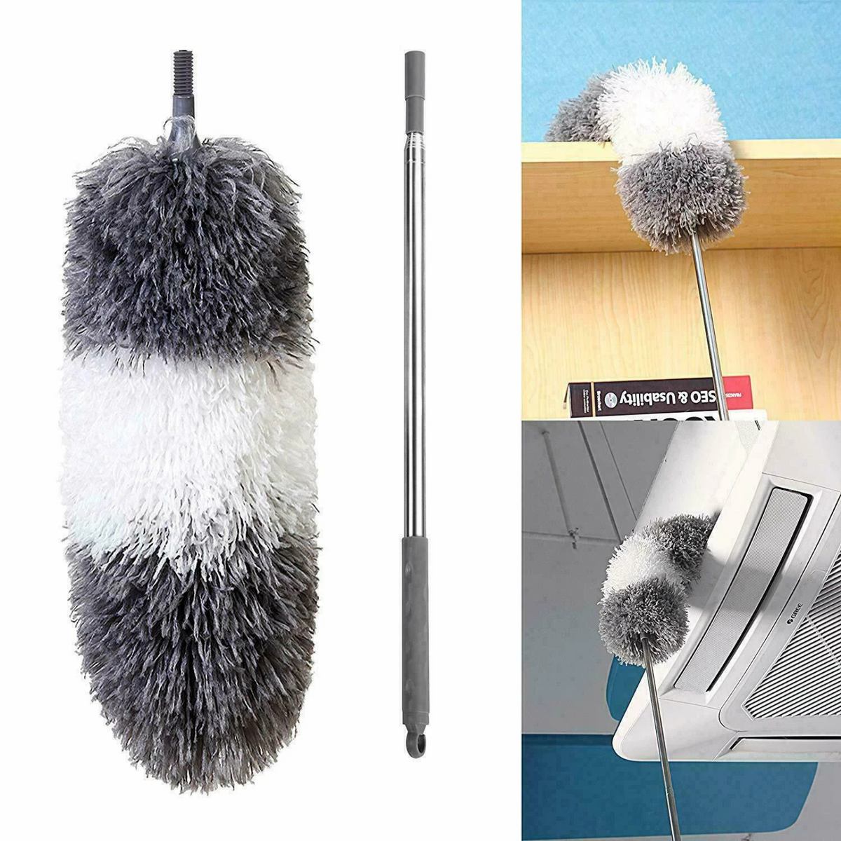 Telescopic Stainless Steel Handle Microfibre Duster Cleaning Tool