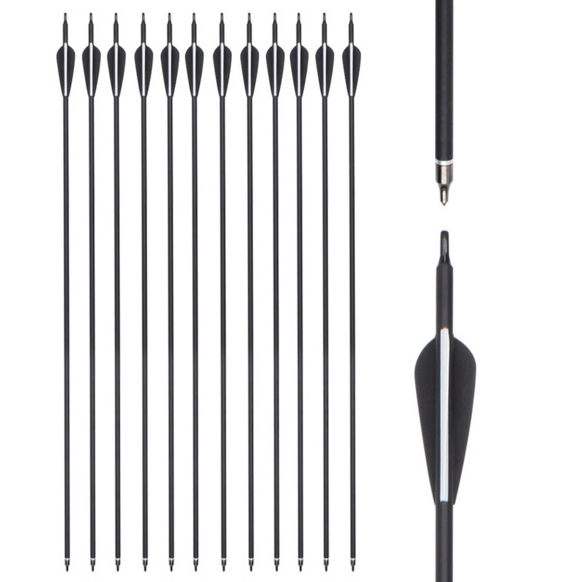 Compound Recurve Bow Black & White Carbon Arrow 12PK Archery 30" Arrowheads