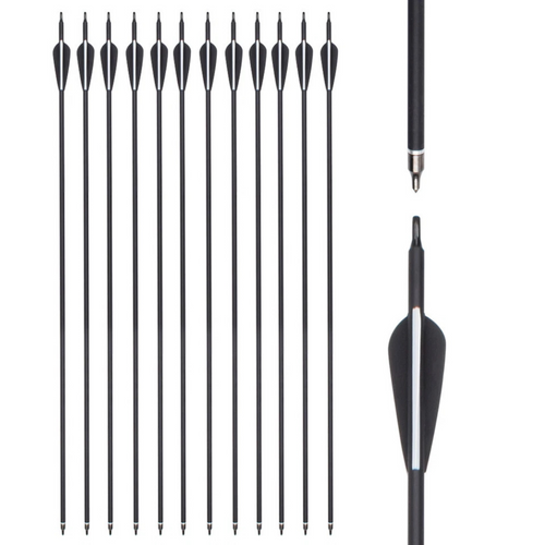 Compound Recurve Bow Black & White Carbon Arrow 12PK Archery 30" Arrowheads