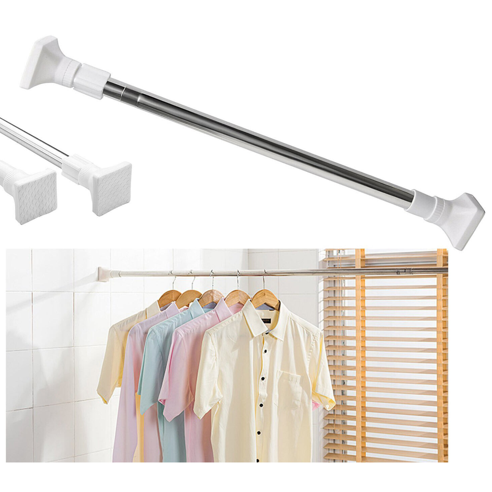 Extendable Rack Shower Adjustable Tension Rod Wind Curtain Closet Pole