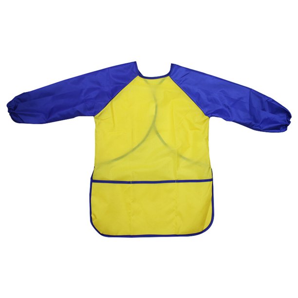 Long Sleeve Painting Cooking Kids Apron Art Smock Waterproof Yellow Dark Blue