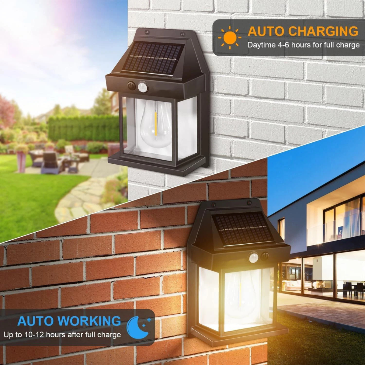 Solar Wall Light Vintage Motion Sensor Black Fixture Outdoor Garden Lighting