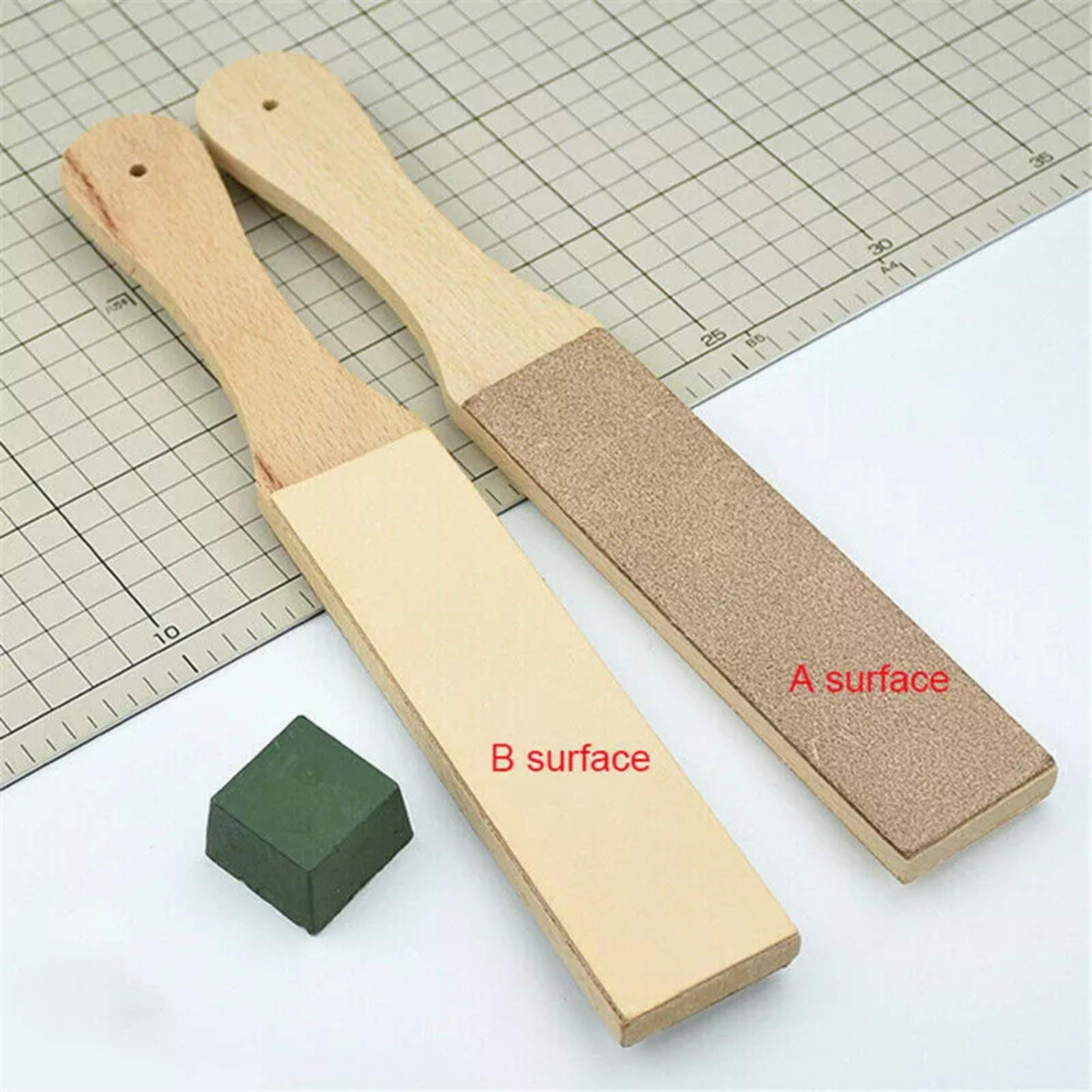 Wooden Handle Polishing Dual Sided Leather Blade Strop Cutter Razor Sharpener