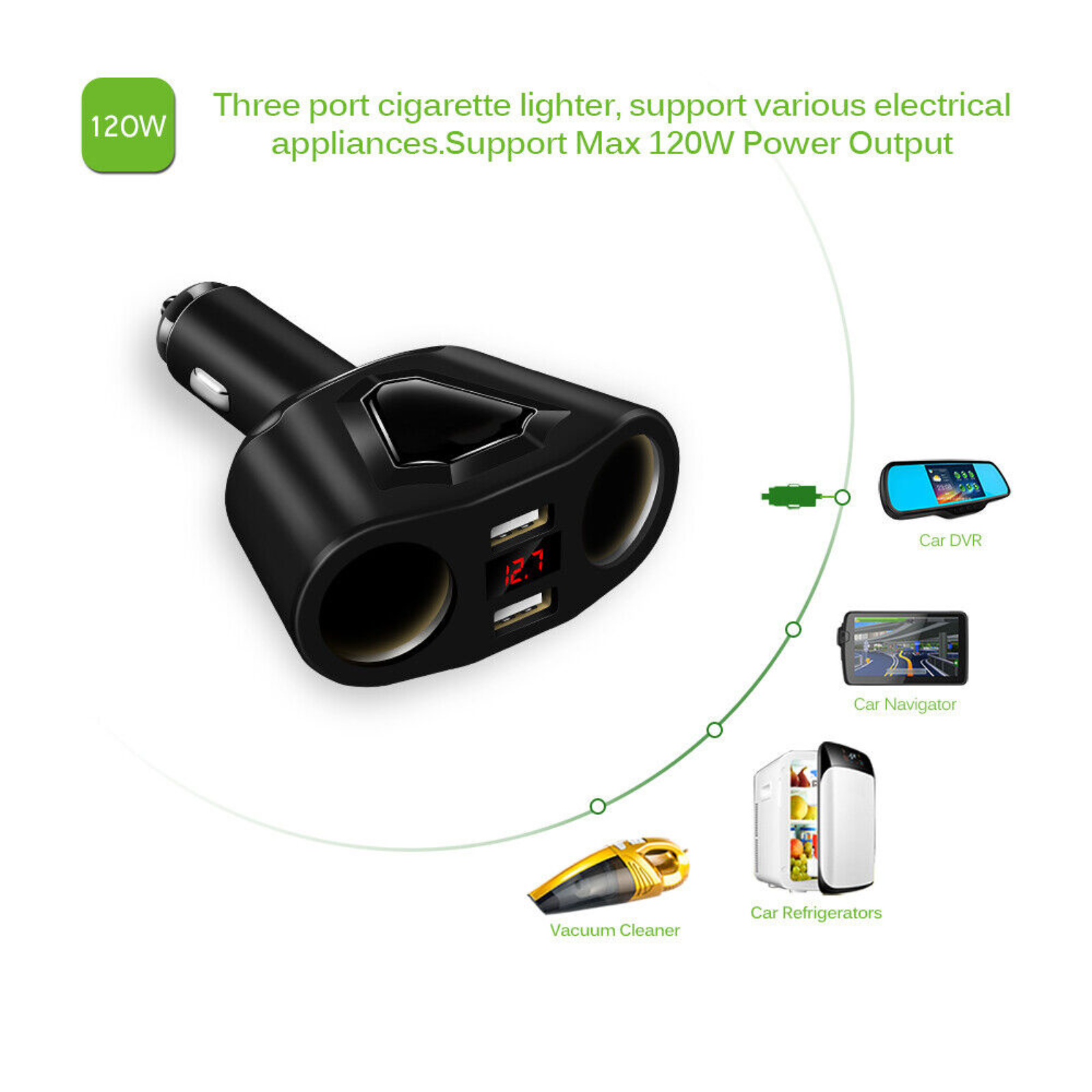 12-24V Power Adapter  LCD Car Dual USB Charger Cigarette Lighter Socket Splitter