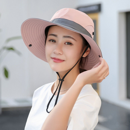 Hat Sun Protect Visor Summer Beach Cap Women Wide Brim Ponytail  Anti UV Floppy