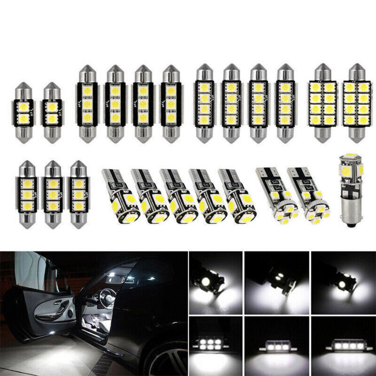 23x Interior White Light Bulb 5050 5smd Auto Dome Car 12v Led Festoon Globe DF