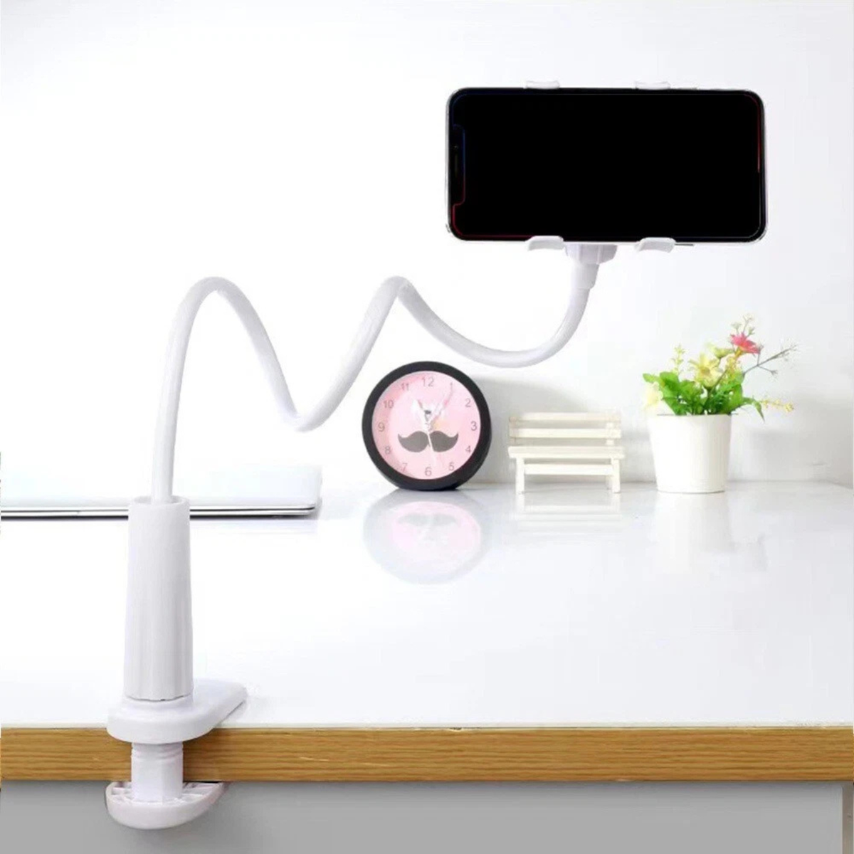 Mobile Phone Flexible Long Stand Holder Clip Adjustable Desk Mount White