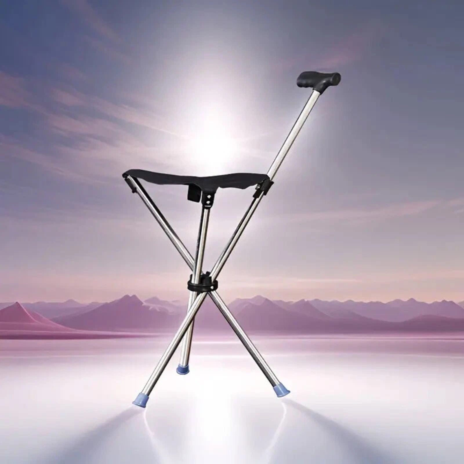 Stainless Steel Walking Stick with Seat Foldable Mobility Safety Aid