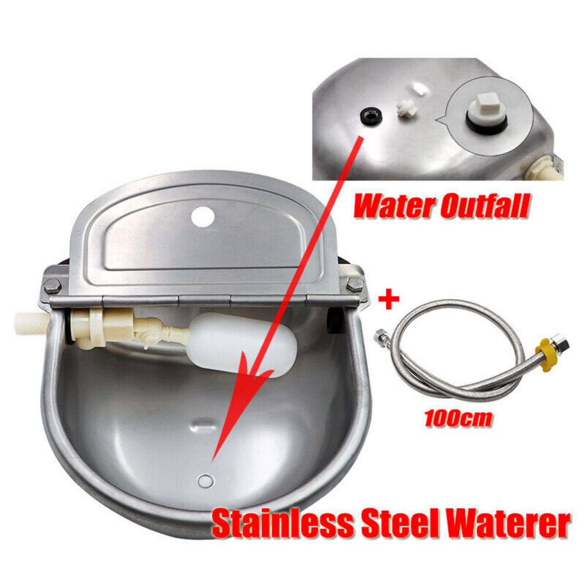 Water Trough Bowl Waterer Drinking Horse Sheep Dog  Auto Stainless Float Valve