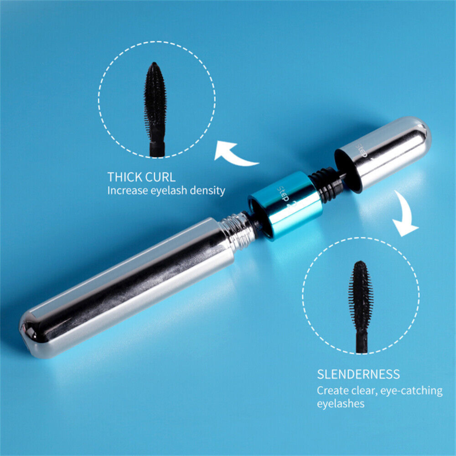 Mascara Makeup Cosmetic Silver Tube VIBELY 4D Thick Long Waterproof Silk Fiber