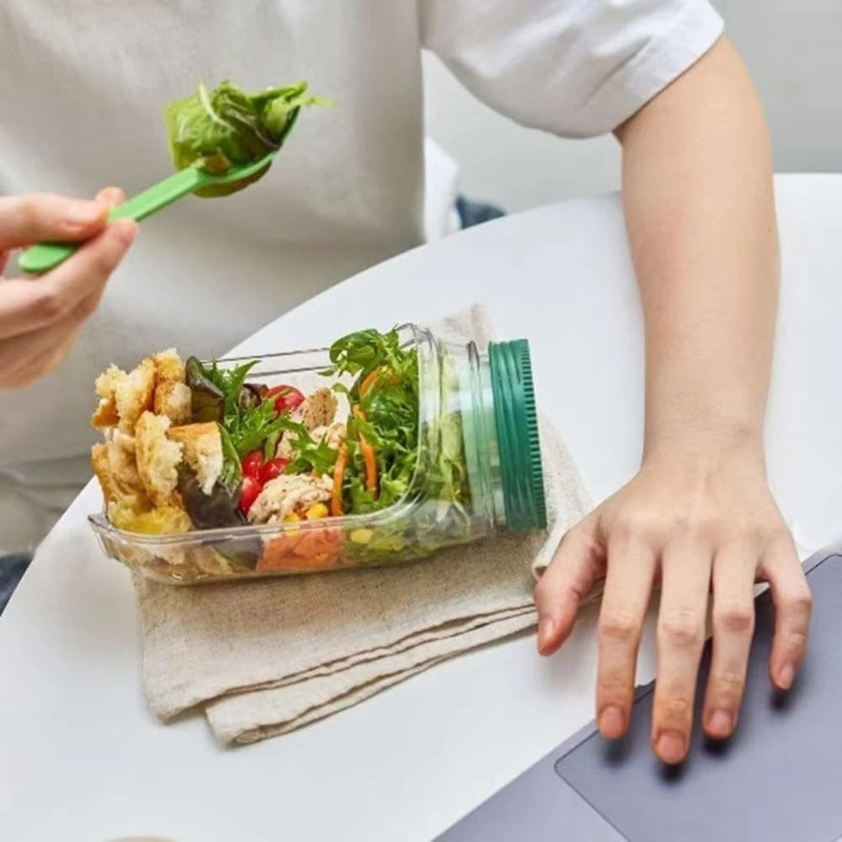 Salad Pod Container Side Opening Portable Food Storage Lunch Carry Box Use