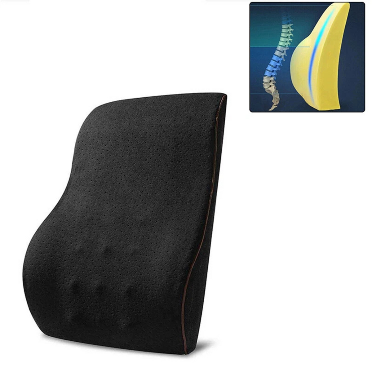 Memory Foam Lumbar Back Support Cushion Black Ergonomic Comfort for Office