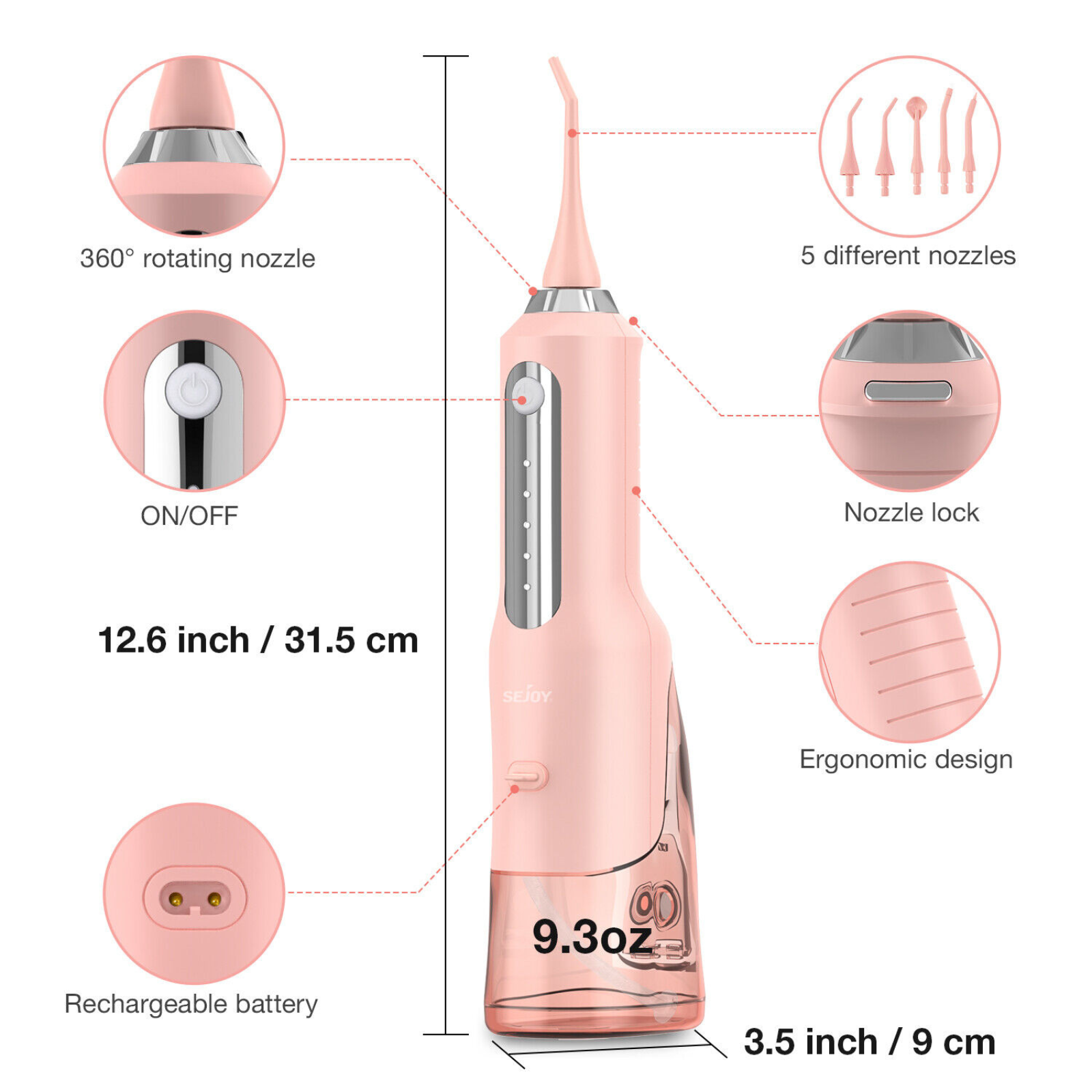 5 Tips Dental Floss Oral Irrigator SEJOY Water Flosser Water Pick Teeth Cleaner
