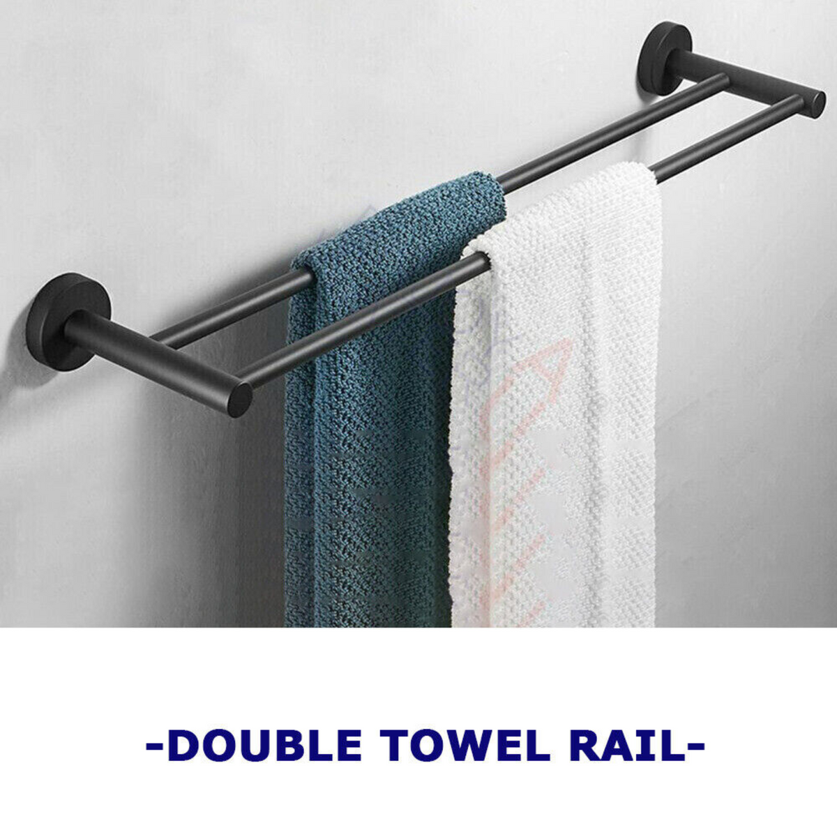 Bathroom Robe Hooks Towel Rail Racks Toilet Roll Holder 750mm Double Rail Black