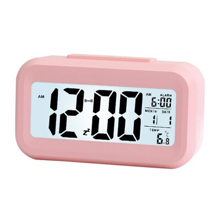 Alarm Clock Time Temperature Digital Bedside LED Snooze Day/Night Desktop Pink