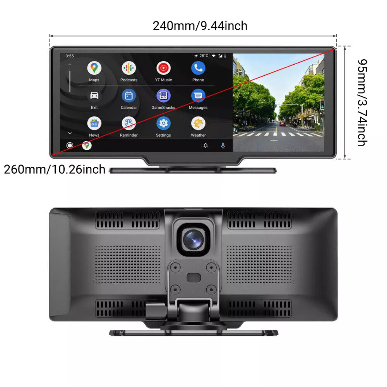 Auto Dual Car Recorder  Carplay Android 10.26" 4K Touch Dash Camera